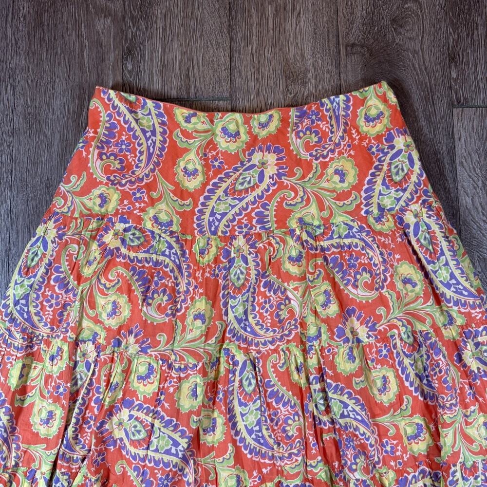 Ralph Lauren Orange Paisley Tiered Maxi Full Skirt Women's Boho Cottagecore SZ M - Picture 2 of 12